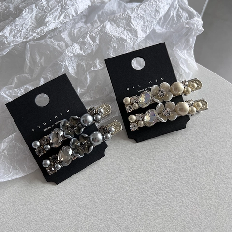 Fermaglio per Capelli Lussuoso con Fiori Perle Artificiali e Strass per Donna Stile Coreano Fermaglio Laterale a Becco d'Anatra