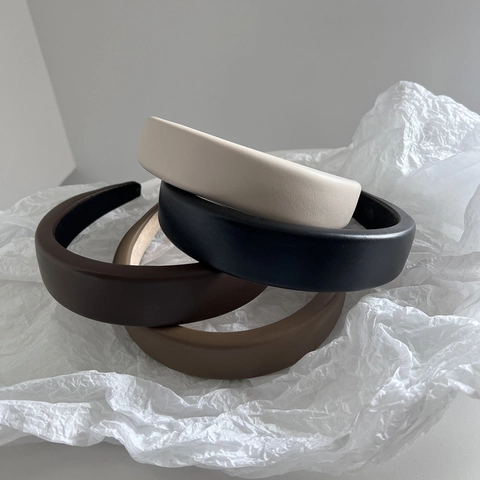 Cerchietto Imbottito in Pelle Retrò da Donna High Top Minimalista Elegante Fascia per Capelli in Ecopelle Tinta Unita