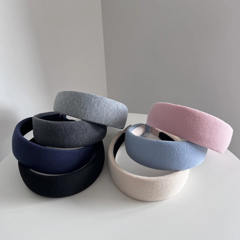 Serre-tête Large en Tricot Côtelé Rembourré de Style Coréen pour Femmes Couleur Unie Simple Accessoires de Cheveux Quotidien