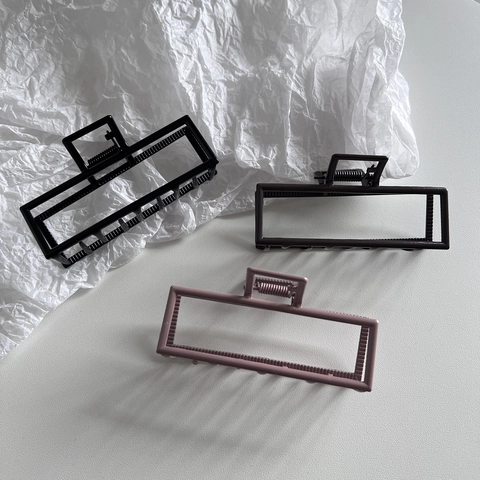 Pinza de Pelo Rectangular Hueca de Aleación Minimalista para Mujer Soporte de Coleta Alta Clip de Tiburón de Metal Mate