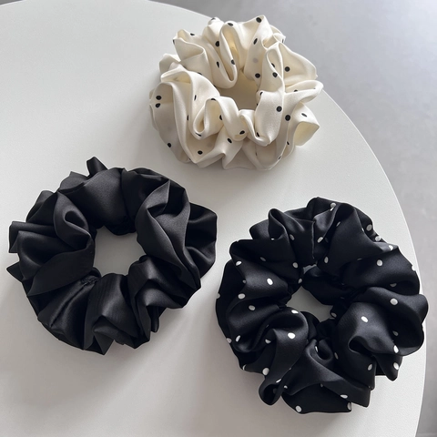 Coleteros Grandes de Satén con Lunares para Mujer Juego de Cintas para el Pelo Color Sólido Simple Soporte para Coleta Elegante Accesorios para el Cabello