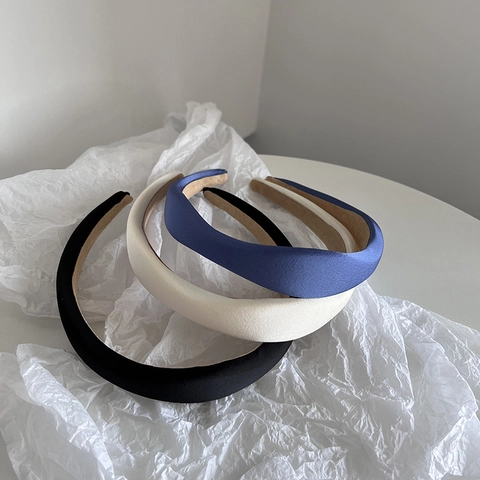 Women Vintage Thickened Sponge Headband Solid Color Satin Fabric Padded Hairband Anti-Slip Simple Elegant Fashion Hair Accessories