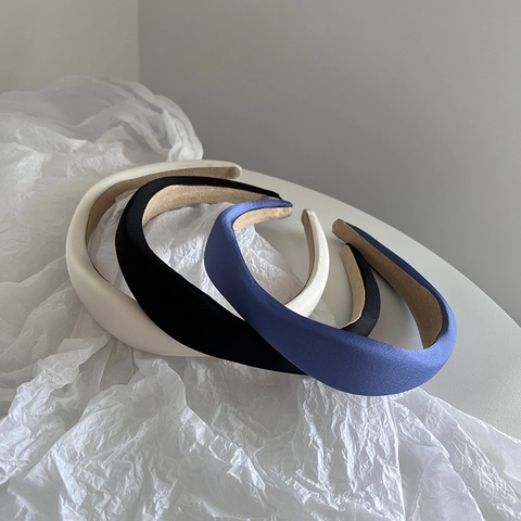 Women Vintage Thickened Sponge Headband Solid Color Satin Fabric Padded Hairband Anti-Slip Simple Elegant Fashion Hair Accessories