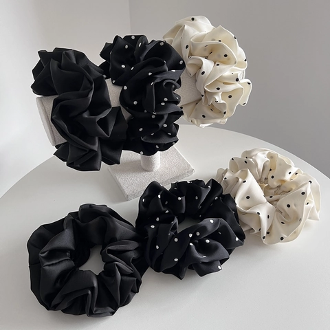 Coleteros Grandes de Satén con Lunares para Mujer Juego de Cintas para el Pelo Color Sólido Simple Soporte para Coleta Elegante Accesorios para el Cabello