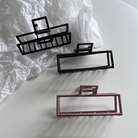 Pinza de Pelo Rectangular Hueca de Aleación Minimalista para Mujer Soporte de Coleta Alta Clip de Tiburón de Metal Mate