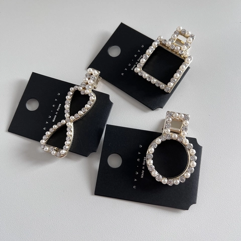 Elegante Fermaglio per Capelli Coreano con Künstliche Perle e Strass in Lega Dorata a Forma Geometrica per Donna Gioielli per Feste di Matrimonio