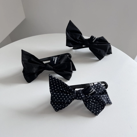 Elegante Polka Dot Strik Haarclip Voor Dames Franse Vintage Stijl Satijnen Stof Strik Haarspeld Haaraccessoires