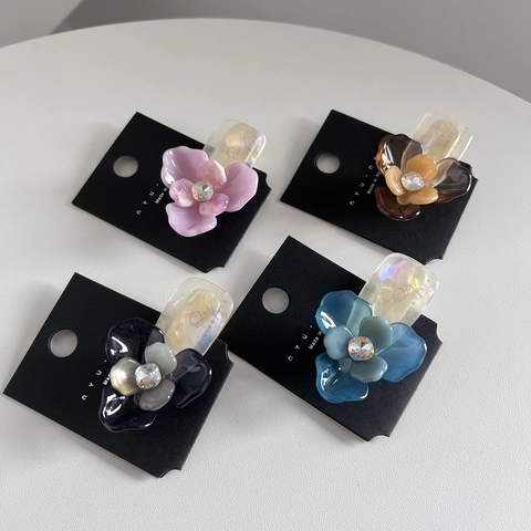 Haarspange Im Koreanischen Stil Mit 3D Harz Blume Und Strass Legierung Entenschnabelklemme Für Damen Urlaubs Haar Accessoires