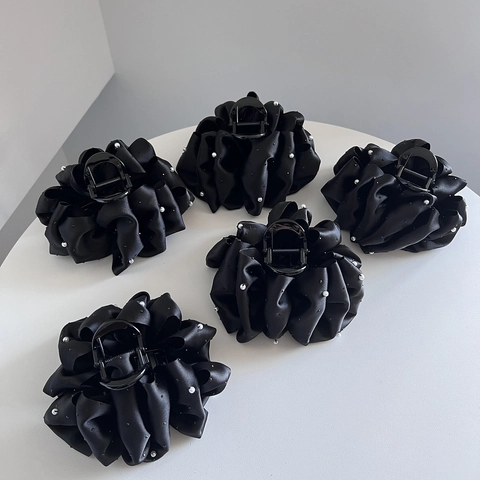 Elegante Molletta per Capelli in Raso Nero Con Künstliche Perle Sintetiche Strass Grande Fermaglio Nuvola per Accessori Capelli Donna