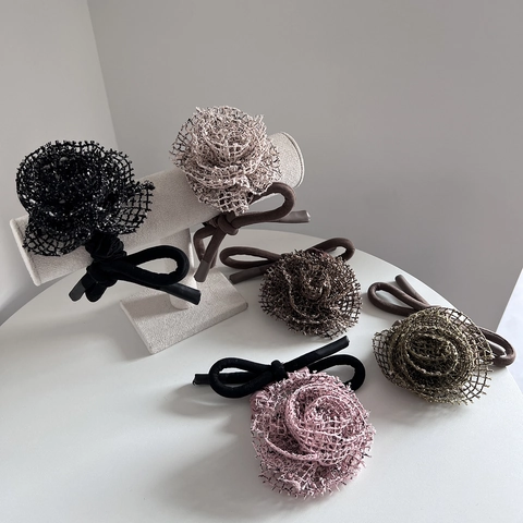 Handgemaakte Gaas Bloem Scrunchies Voor Vrouwen Elegante Grote 3D Bloemen Haarelastiekjes Strik Lazy Style Koreaanse Woon-werkverkeer Haaraccessoires