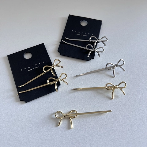 Sweet Korean Style Metal Bowknot Hair Clips For Women Elegant Alloy Side Fringe Bobby Pins Gold Silver Hair Accessories