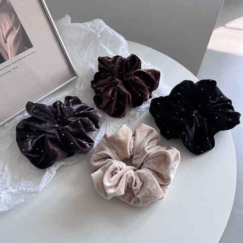 French Vintage Velvet Starry Rhinestone Scrunchies High Elastic Hair Ties Luxury Oversized Fabric Hair Bands For Women Accessories
