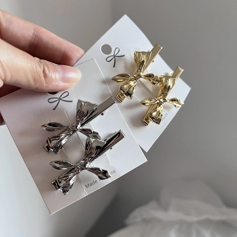 Fermaglio per Capelli a Fiocco in Metallo Stile Ins per Donna Lega Galvanica Becco d'Anatra Clip Laterale Trendy Accessorio