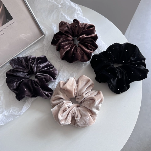 French Vintage Velvet Starry Rhinestone Scrunchies High Elastic Hair Ties Luxury Oversized Fabric Hair Bands For Women Accessories