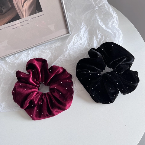 Coletero de Terciopelo con Strass Elegante Vintage para Mujer Color Sólido Goma de Pelo Elástica Retro Suave Accesorio Grande