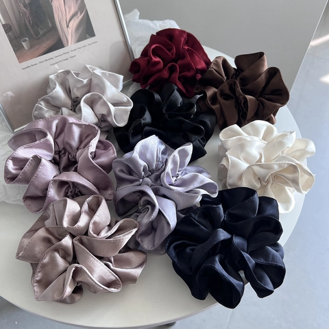 Glossy Satin Pleated Scrunchie Handmade Large Hair Tie Solid Color Elastic Hair Band For Women Fashion Hair Accessories