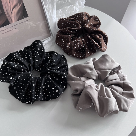 Grote Satijnen Scrunchie Met Strass Elegante Oversized Haarband Voor Vrouwen Mode Stof Haaraccessoires