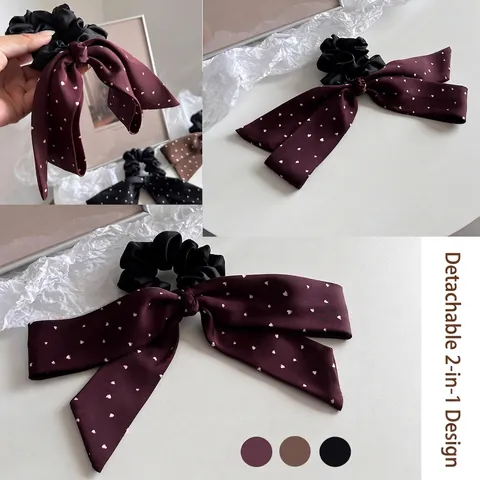 Eleganter Haargummi Aus Stoff Mit Herz-Druck Und Schleife Großer Haargummi Für Damen Mädchen Pferdeschwanz-Halter Süßes Haaraccessoire