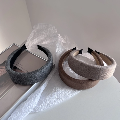 Dames Gevoerde Spons Haarband Wollen Stof Brede Rand High Top Hoofdband Herfst Winter Mode Woon-werkverkeer Sieraden