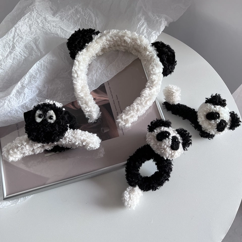 Schattige Lamswol Panda Schaap Haaraccessoires Pluche Hoofdband Haarklem Zachte Fleece Cartoon Hoofddeksel Voor Vrouwen Meisjes Dagelijks Gebruik