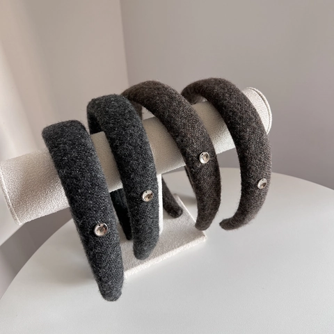 Diadema Acolchada de Textura de Lana Vintage para Mujer Color Sólido Diadema Gruesa Con Hebilla de Metal Tocado Minimalista Otoño Invierno