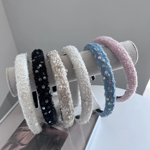 Vintage Gepolsterter Pailletten Haarreif Stoff Tweed Haarreif Eleganter Breiter Haarreif Mode Haarschmuck Für Damen Täglich Party