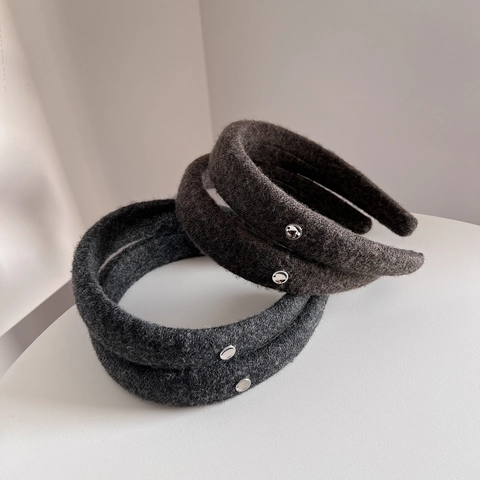Diadema Acolchada de Textura de Lana Vintage para Mujer Color Sólido Diadema Gruesa Con Hebilla de Metal Tocado Minimalista Otoño Invierno