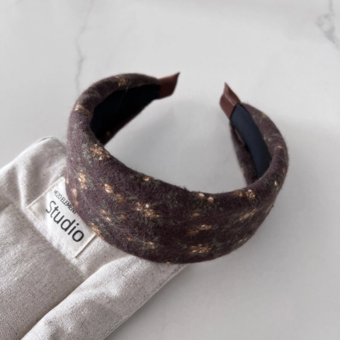 Diadema Floral Acolchada Ancha Vintage para Mujer Estilo Coreano Tela Marrón Aro de Pelo Engrosado Retro Elegante Accesorio de Moda
