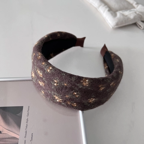 Diadema Floral Acolchada Ancha Vintage para Mujer Estilo Coreano Tela Marrón Aro de Pelo Engrosado Retro Elegante Accesorio de Moda