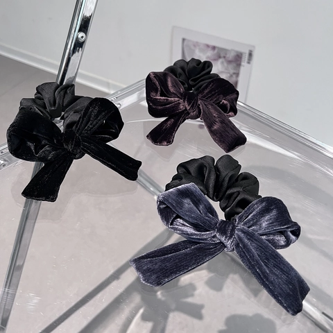 Vintage French Style Velvet Bow Hair Tie Elegant Fabric Oversized Scrunchie Hand-made Elastic Ponytail Holder Accessories