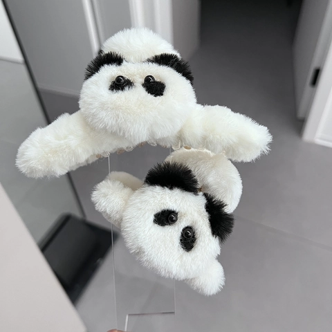 Pinza de Pelo de Peluche de Panda Linda de Piel Sintética Suave Pinza de Pelo Forma de Animal para Niñas Mujeres Diario