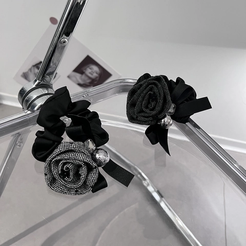 Vintage Stoff Rose Blume Haargummi Elegant Schleife Strass Haar Scrunchie Für Damen Koreanischer Stil Haarschmuck