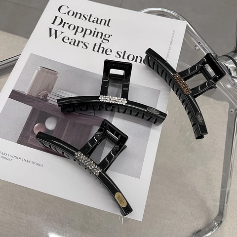 Pinza de Pelo Grande Negra de Lujo para Mujer Con Diamantes de Imitación Brillantes Moda Elegante Pinza Shark Accesorios Pelo