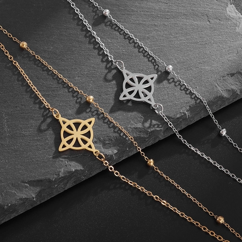 Edelstahl Doppelschichtig Hexenknoten Armband Für Damen Gold Silber Plattiert Keltischer Knoten Perlen Modeschmuck