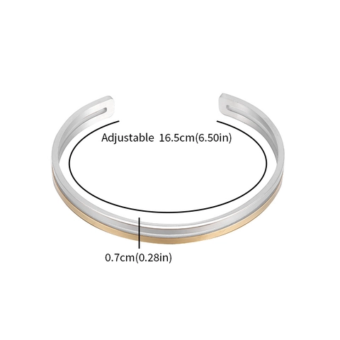 Pulsera de Puño Minimalista de Acero Inoxidable de Doble Capa Hueca para Mujer Ajustable Bicolor Oro Plata Joyería