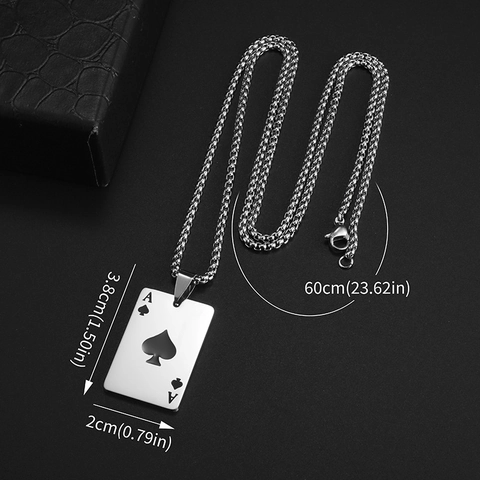 Stainless Steel Poker Ace Pendant Necklace Hip Hop Spades Hearts A Card Jewelry For Men Women Gold Silver Chain Necklace