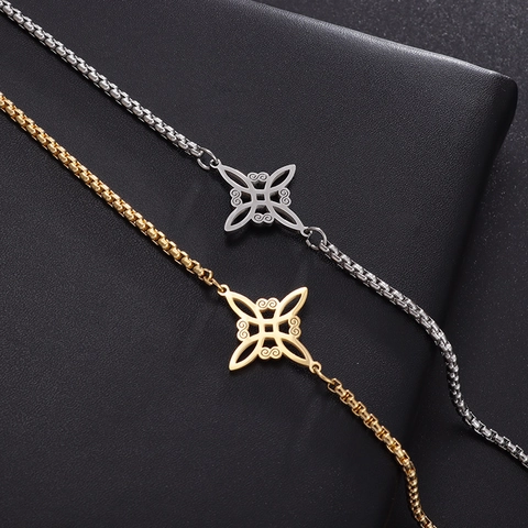 Verstellbares Edelstahl Hexenknoten Armband Für Damen Hohl Keltischer Knoten Box Kette Schmuck Gold Silber Überzogen Geschenk