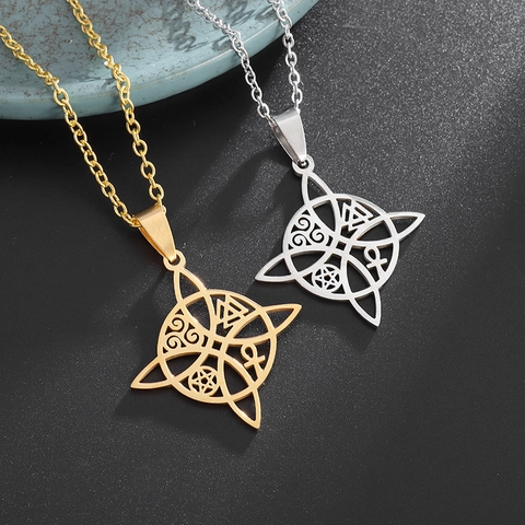 Collana con Pendente Nodo della Strega in Acciaio Inossidabile Vintage Uomo Donna Nodo Celtico Pentagramma Ankh Gioielli Wicca