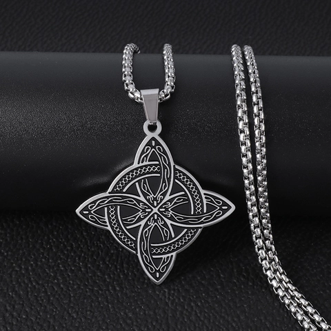 Vintage Edelstahl Keltischer Knoten Anhänger Halskette Für Herren Damen Slawischer Hexenknoten Amulett Schmuck Mit Boxkette