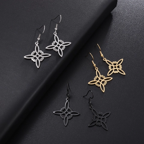 Edelstahl Hexenknoten Hängerohrringe Für Damen Herren Vintage Keltischer Knoten Hohl Geometrische Ohrringe Gothic Mode Schmuck