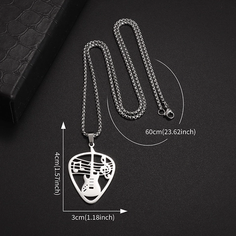 Stainless Steel Music Guitar Pick Pendant Necklace For Men Women Hollow Heart Musical Note Rock Hip Hop Jewelry Accessory