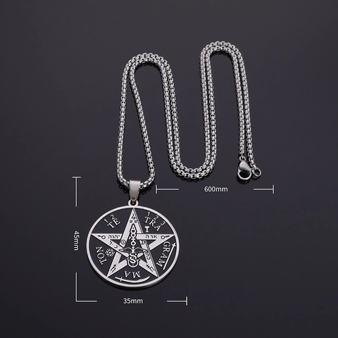 Collar con Colgante de Pentagrama Tetragrammaton Sello de Salomón de Acero Inoxidable Vintage Joyería Amuleto para Hombres Mujeres