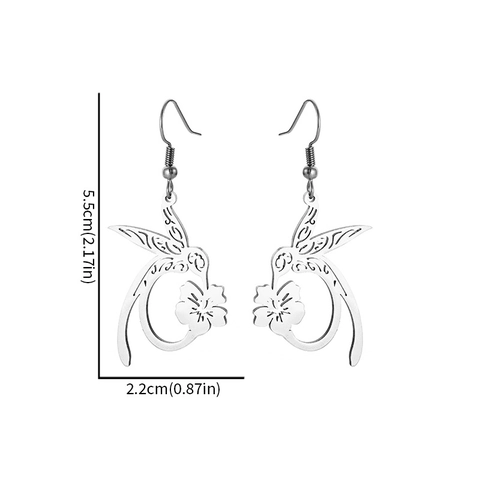 Stainless Steel Hollow Hummingbird Flower Ear Hook Earrings For Women Chic Fashion Geometric Bird Floral Drop Earrings Jewelry
