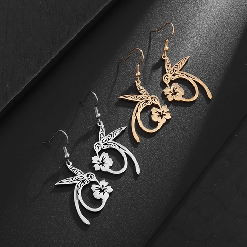 Stainless Steel Hollow Hummingbird Flower Ear Hook Earrings For Women Chic Fashion Geometric Bird Floral Drop Earrings Jewelry