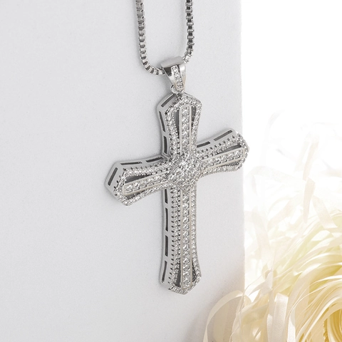 Collana con Pendente a Croce in Lega di Zinco con Strass in Stile Europeo per Unisex Gioielli di Moda con Catena Box
