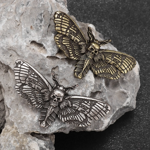 Vintage Gothic Skull Moth Brooch Alloy Metal Insect Pin For Halloween Party Unisex Jewelry Antique Color Accessory