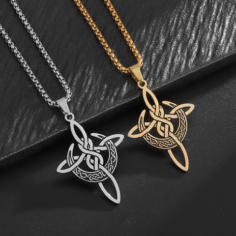 Halskette Aus Edelstahl Mit Keltischem Knoten Und Halbmond Anhänger Vintage Gothic Hexenknoten Ethnisch Schmuck Für Herren Damen