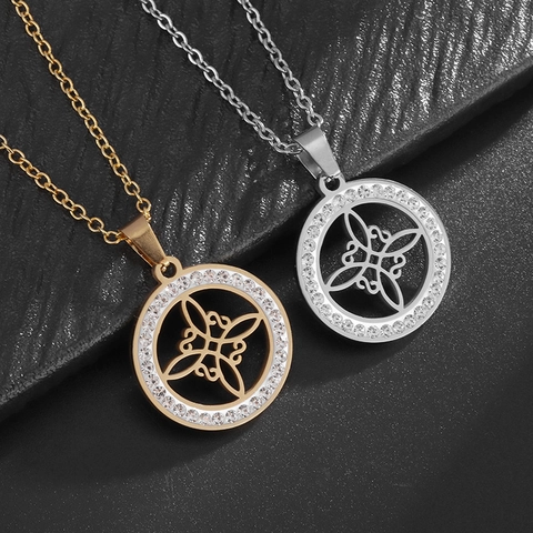 Edelstahl Hexenknoten Anhänger Halskette Mit Zirkonia Funkelnd Hohl Keltischer Knoten Gold Silber Schmuck Für Damen