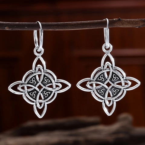 Vintage Legierung Keltischer Knoten Hexenknoten Ohrhänger Mit 925 Sterlingsilber Ohrstecker-Stift Geometrischer Schmuck Damen