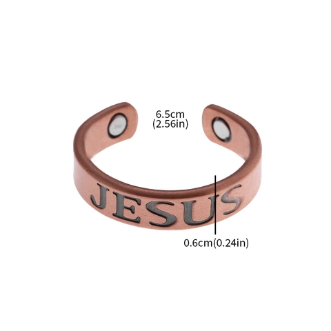 Vintage Copper Magnetic Therapy Open Ring For Unisex Jesus Letter Celtic Knot Pattern Brushed Adjustable Metal Health Ring